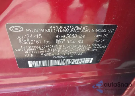 2016 Hyundai Elantra Value Edition из США, поврежденный, VIN 5NPDH4AE2GH732722